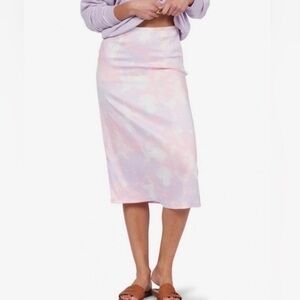 Roxy Pink & Purple Lonely Star Satin Watercolor Midi Skirt Sz.XL NWT!